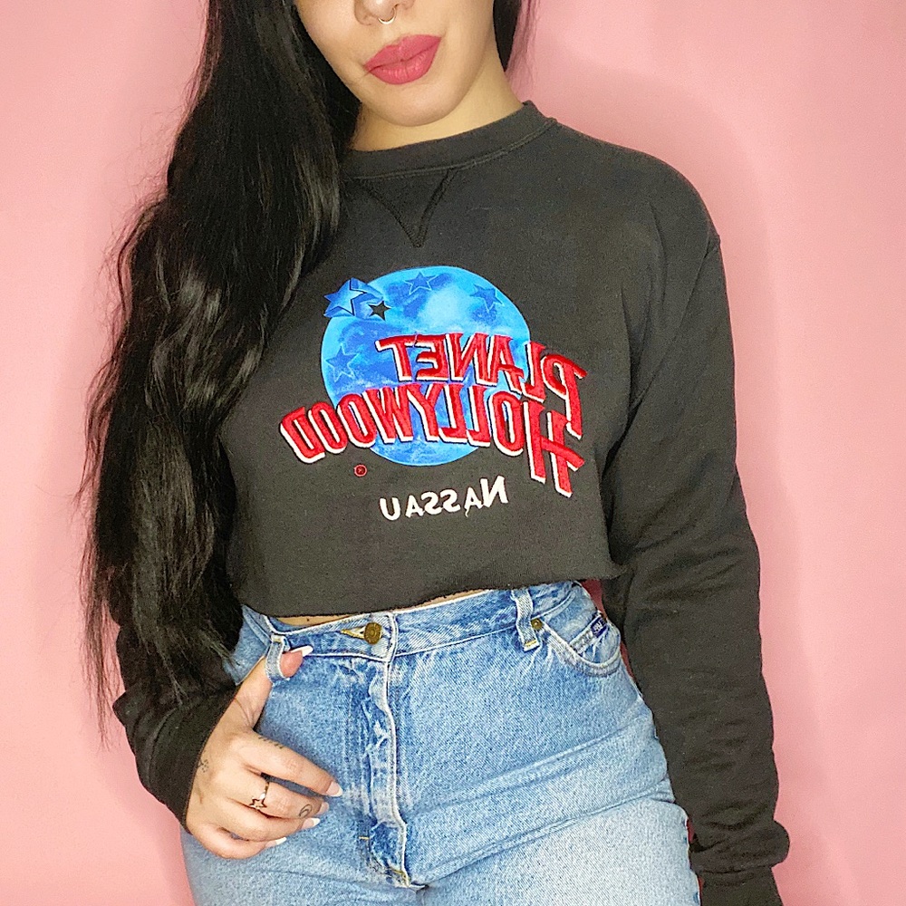 vintage planet hollywood cropped sweater